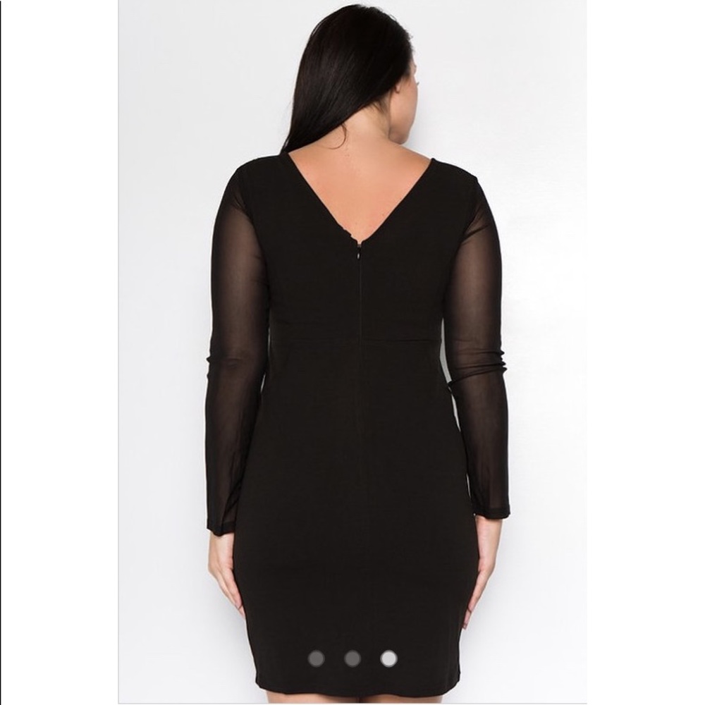 LAST ONE! Black Applique Dress w Mesh Sleeves - Picture 3 of 4